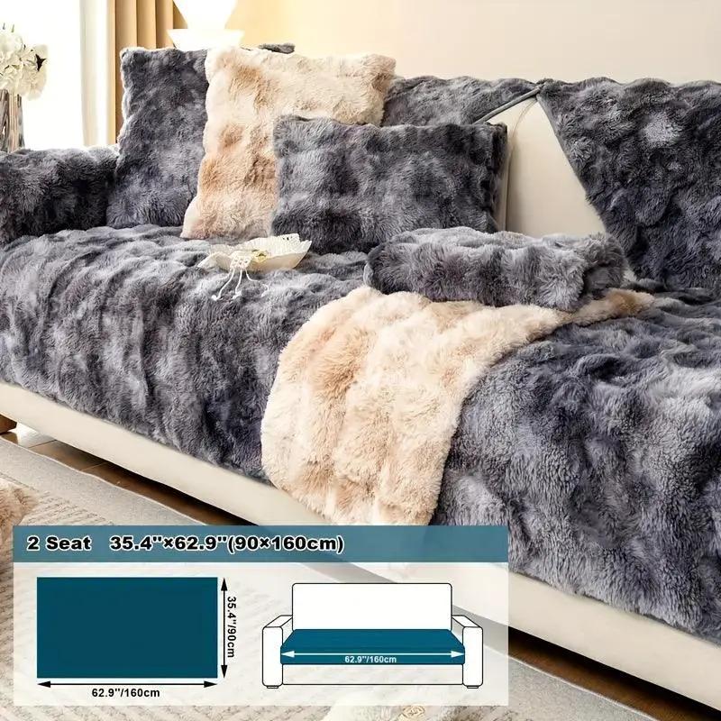 Luxurious Gradient Velvet Sofa Cover by topspet for a 2-seat sofa; plush gray-beige fur texture