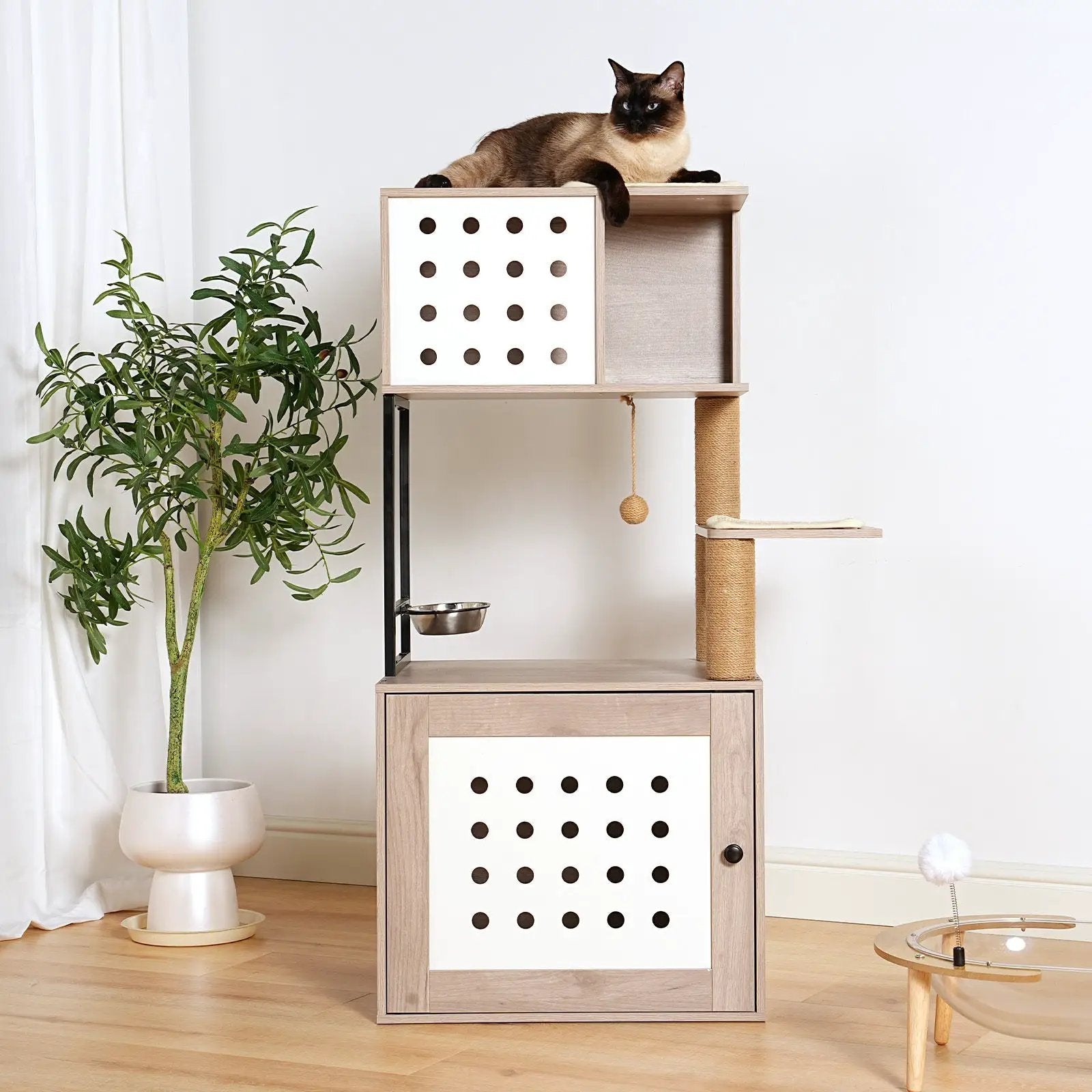 Cat Tree with Litter Box Enclosure and Large Hammock by HouseOfZazla
