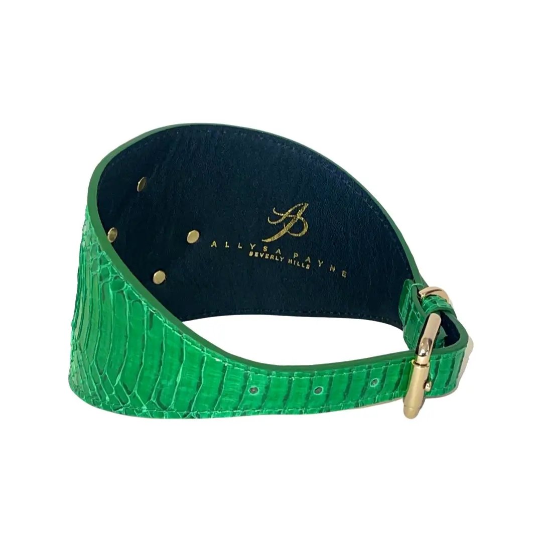 Emerald green snake collar by Allysa Payne Beverly Hills featuring a gold-tone buckle