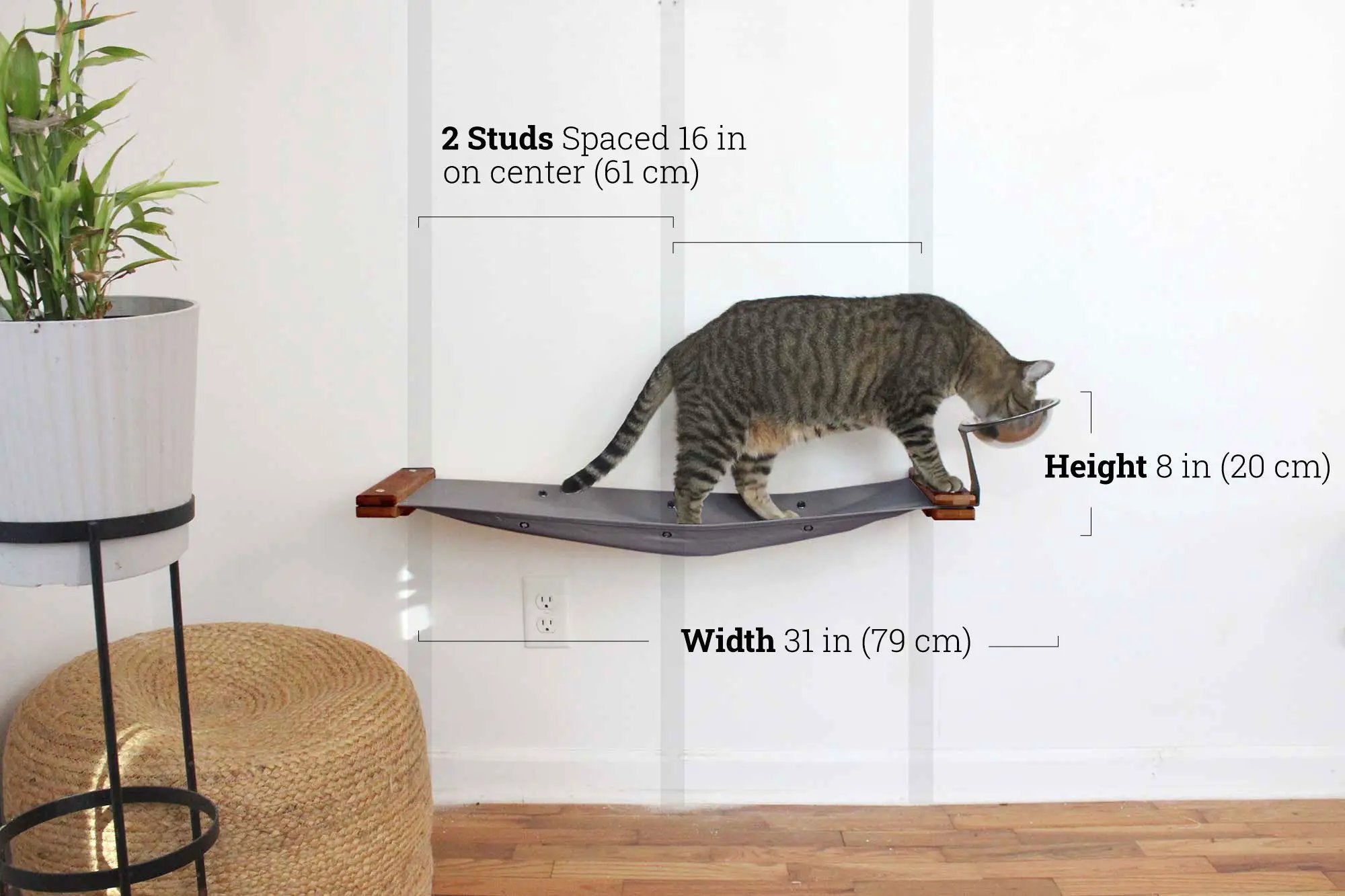 Dog Proof Cat Feeder - Wall-Mounted - Raised cat hammock with feeding bowls by Catastrophic Creations