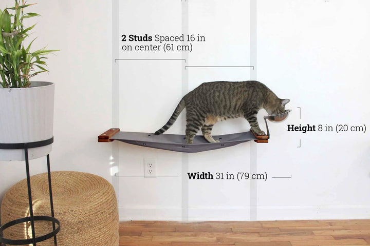Dog Proof Cat Feeder - Wall-Mounted - Raised cat hammock with feeding bowls by Catastrophic Creations