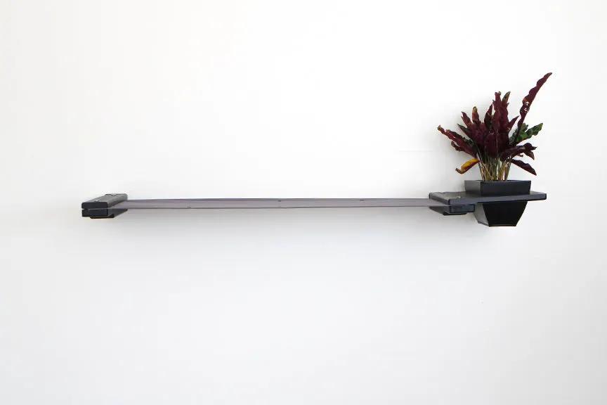 Cat Hammock Wall with Planter by Catastrophic Creations, gray metal wall perch with black planter.