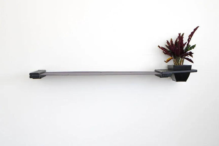 Cat Hammock Wall with Planter by Catastrophic Creations, gray metal wall perch with black planter.