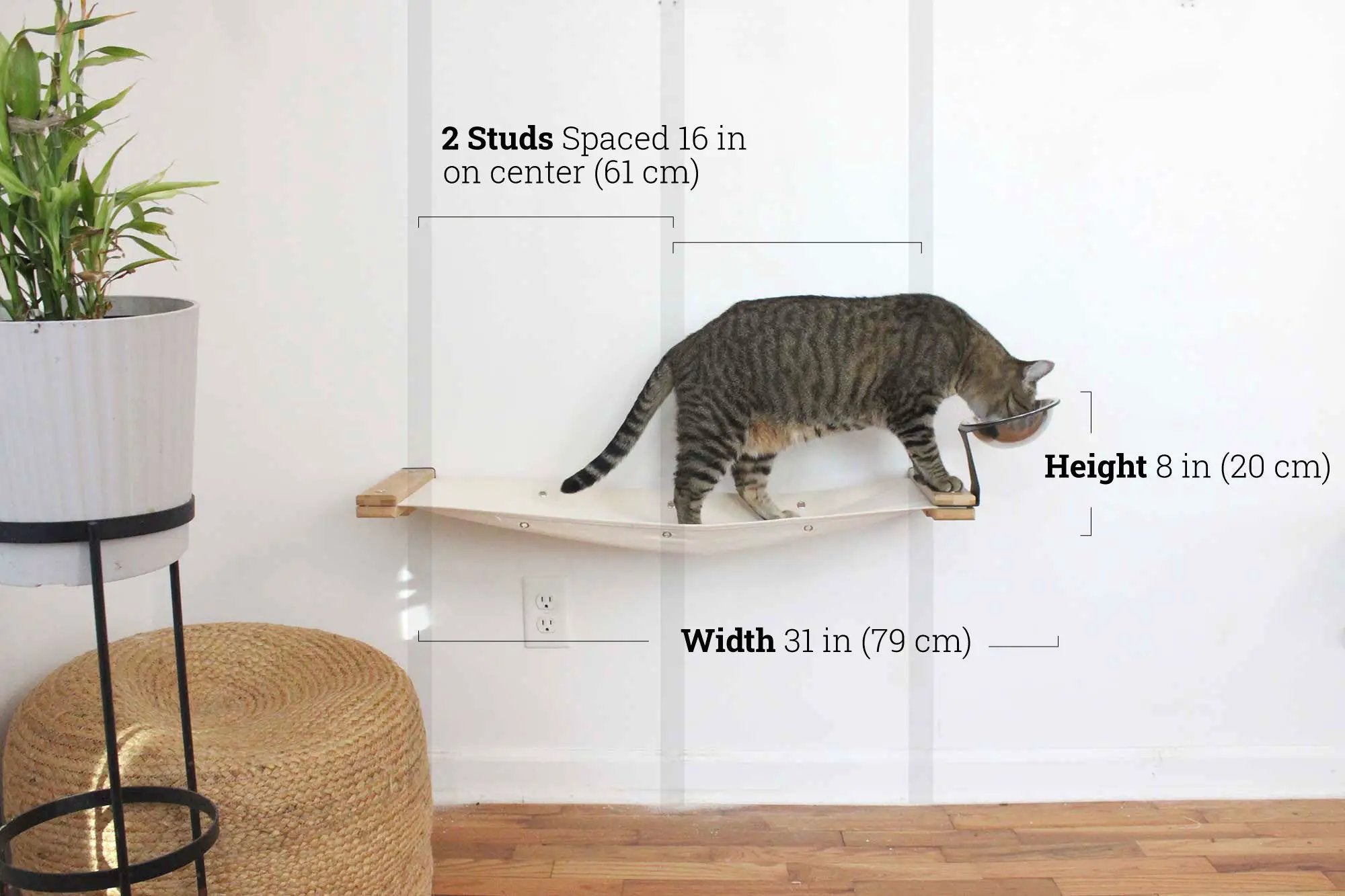 Dog Proof Cat Feeder wall-mounted raised cat hammock with bowl, Catastrophic Creations