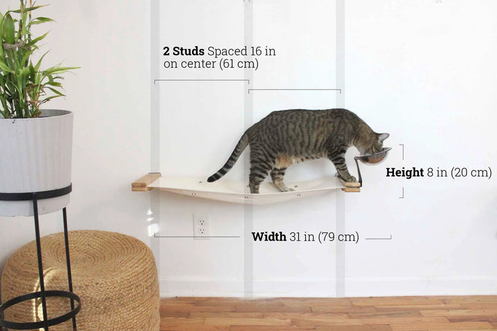 Dog Proof Cat Feeder wall-mounted raised cat hammock with bowl, Catastrophic Creations