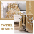 Load image into Gallery viewer, topspet Premium couch cover blanket in tan with white geometric pattern draped over a gray sofa
