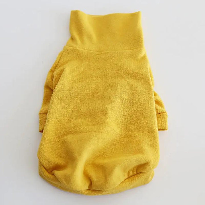 Small dog sweater, yellow knit fabric, two-legged design for spring