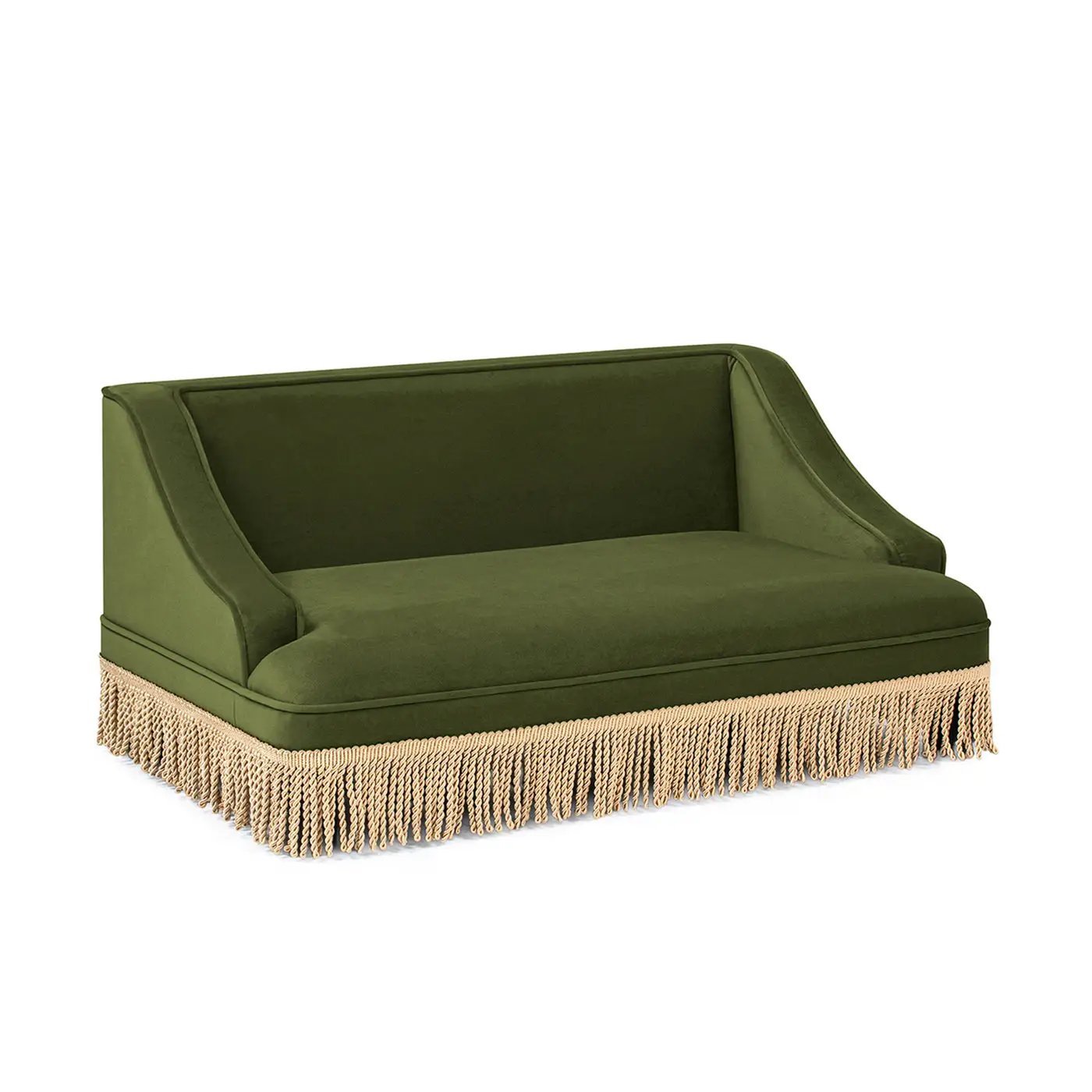 Duchess 33' Medium Princess Pet Bed Sofa with Fringe Skirt, Olive Green Velvet by HouseOfZazla