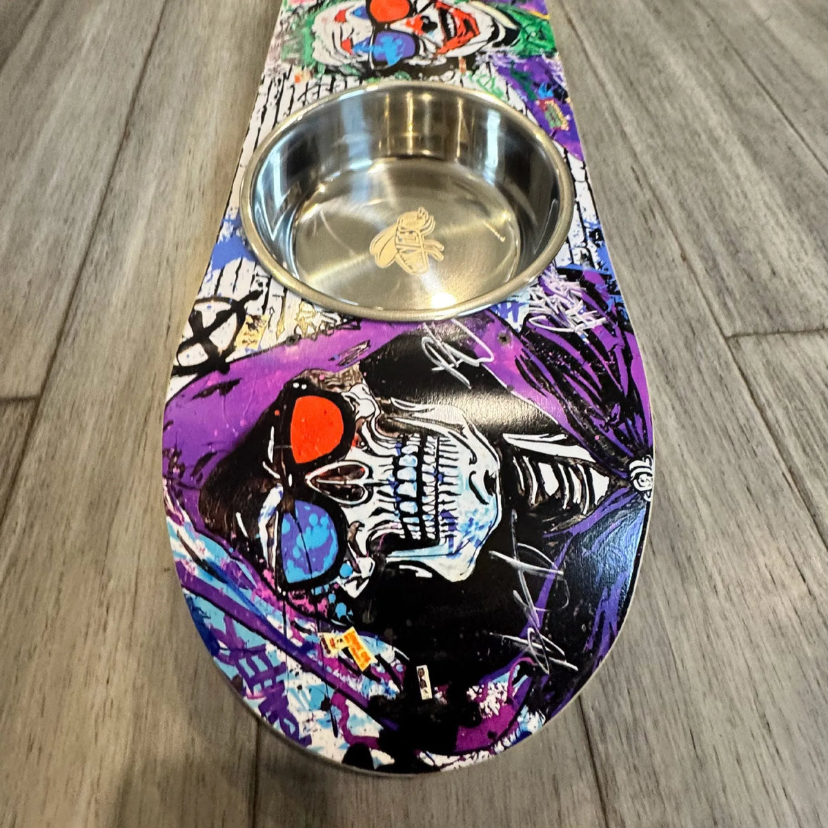 Villains in 3D Skateboard Elevated Dog Bowl Stand with 2 Stainless Steel Bowls