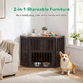 Carica l'immagine nel visualizzatore della galleria, Wooden dog crate end table with adjustable bowl rack, DirectDeals brand, dark frame and wood top
