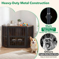 Carica l'immagine nel visualizzatore della galleria, DirectDeals wooden dog crate end table with adjustable bowl rack, 35.5 inches, dark wood and metal frame
