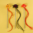 Cargar la imagen en la vista de la galería, Halloween cat teaser sticks with plush pumpkin, spider, and bat toppers in orange/black (3-pack)
