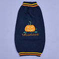 Load image into Gallery viewer, Halloween Pumpkin Dog Sweater by Pet Zen in navy knit with embroidered pumpkin
