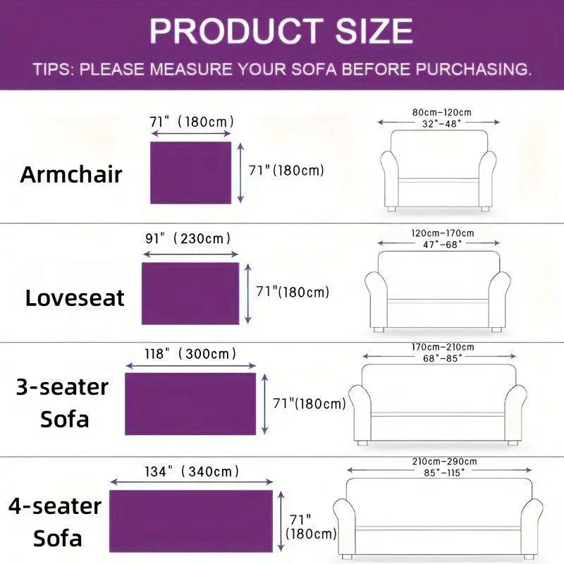 Soft & Cozy Chenille Reversible Sofa Cover in black and white; topspet size chart for armchair to 4-seat sofas.