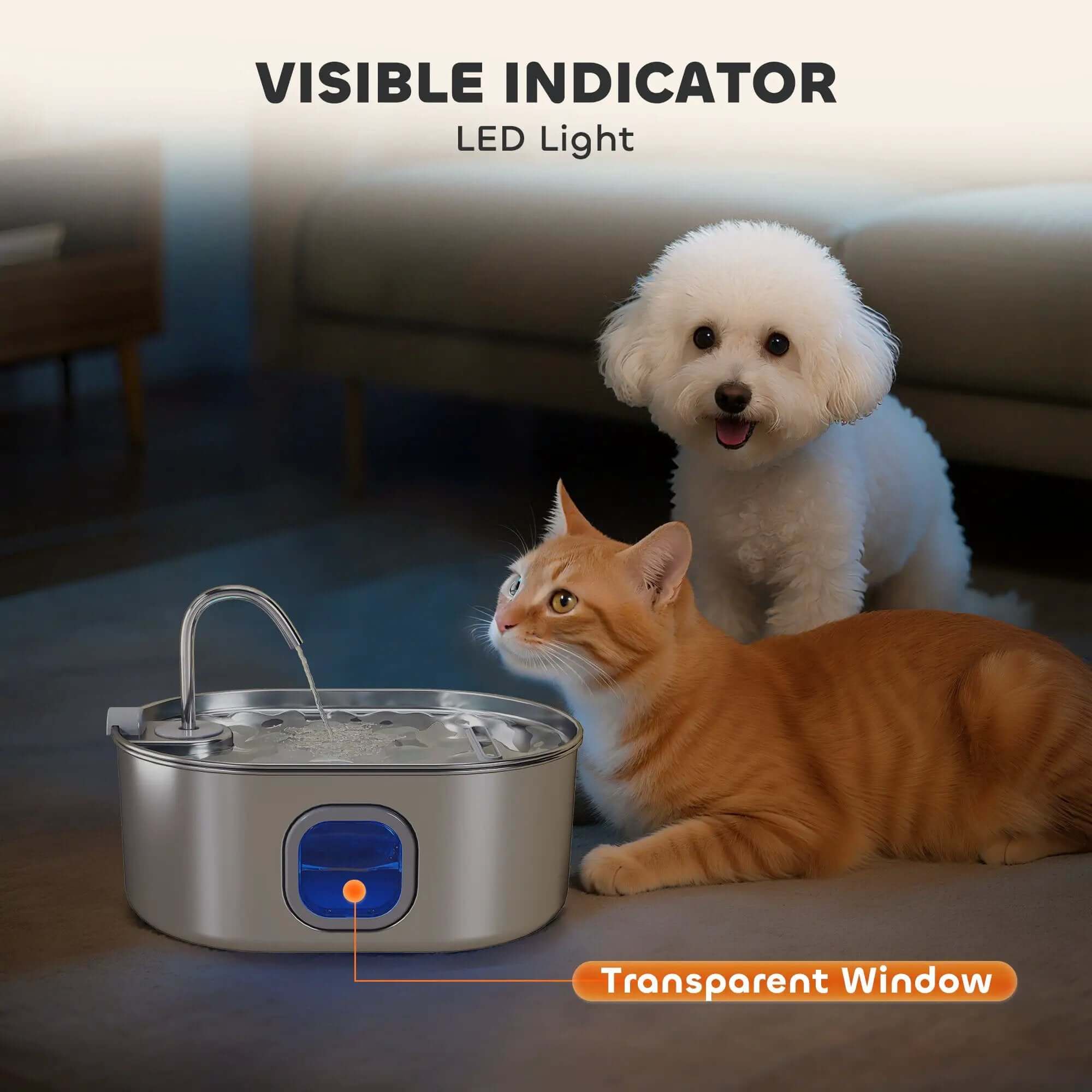 Stainless steel cat water fountain with filters and ultra-quiet pump for cats, dogs and multi-pet homes