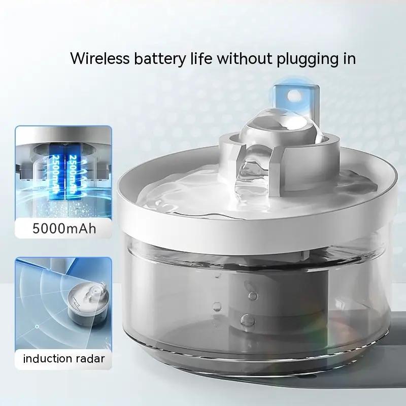 Cat water fountain wireless induction by For Animals, With Love; white plastic, 5000mAh battery.