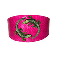 Load image into Gallery viewer, Fuchsia pink snake collar with two green rhinestone alligators
