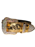Cargar la imagen en la vista de la galería, Glam Gold Studded Italian Leather Collar With Swarovski Buckle by Allysa Payne Beverly Hills
