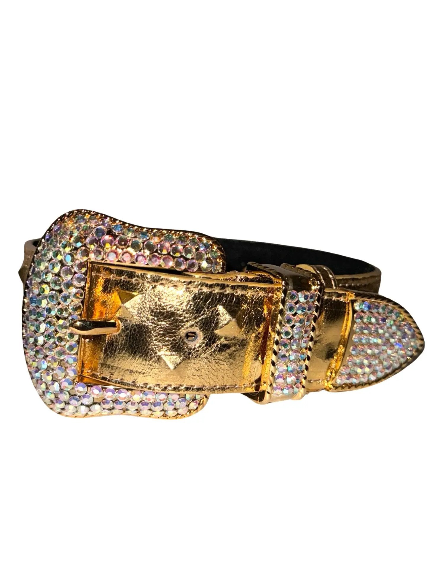 Glam Gold Studded Italian Leather Collar With Swarovski Buckle by Allysa Payne Beverly Hills