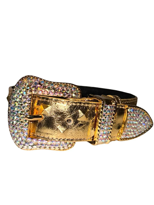Glam Gold Studded Italian Leather Collar With Swarovski Buckle by Allysa Payne Beverly Hills