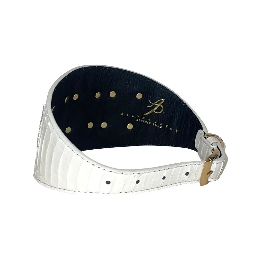 Mikayoga Matte White Snake Collar With 3 Swarovski Rivets by Allysa Payne Beverly Hills