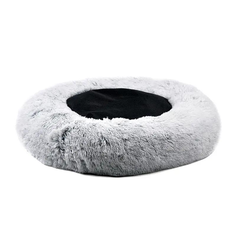Mr. Peanut's OrthoPlush pet bed, 28-inch round plush pillow bed, snowflake white two-tone