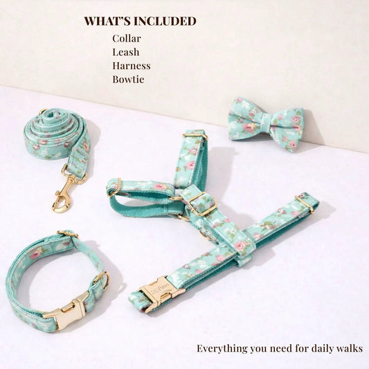 Blue Blossom Floral Harness Lead Set 3 Piece Kit With Removable Bow by DDPaws
