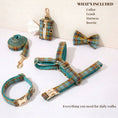 Load image into Gallery viewer, Autumn Blue Plaid Custom No Pull Dog Harness Collar Leash Bow Tie Set With Waste Bag Holder by DDPaws
