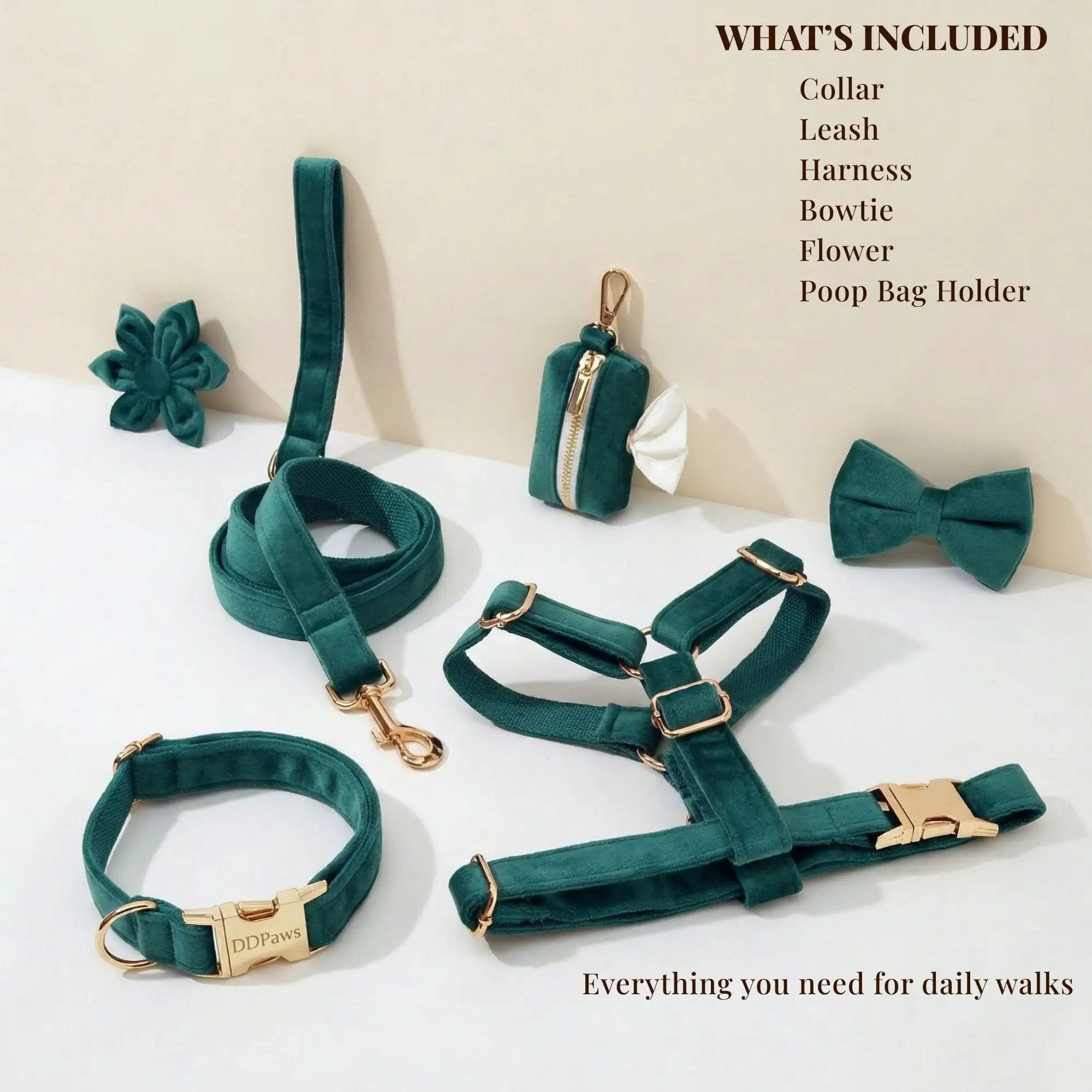 PawLuxe Green Velvet Set Custom No Pull Harness Medium And Large by DDPaws
