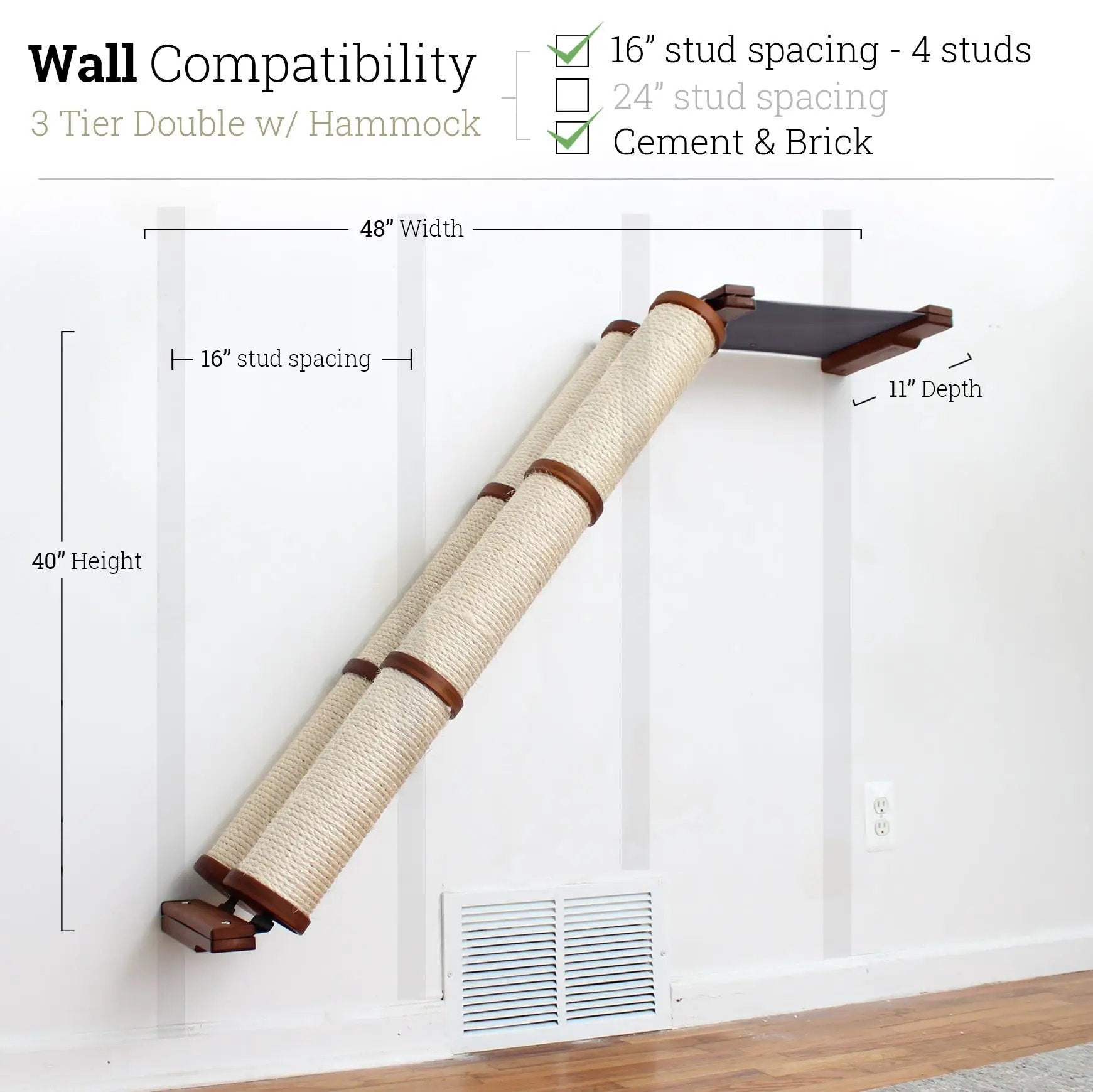 Slanted Cat Scratcher for Wall by Catastrophic Creations; wall-mounted scratching ramp with angled sisal posts.