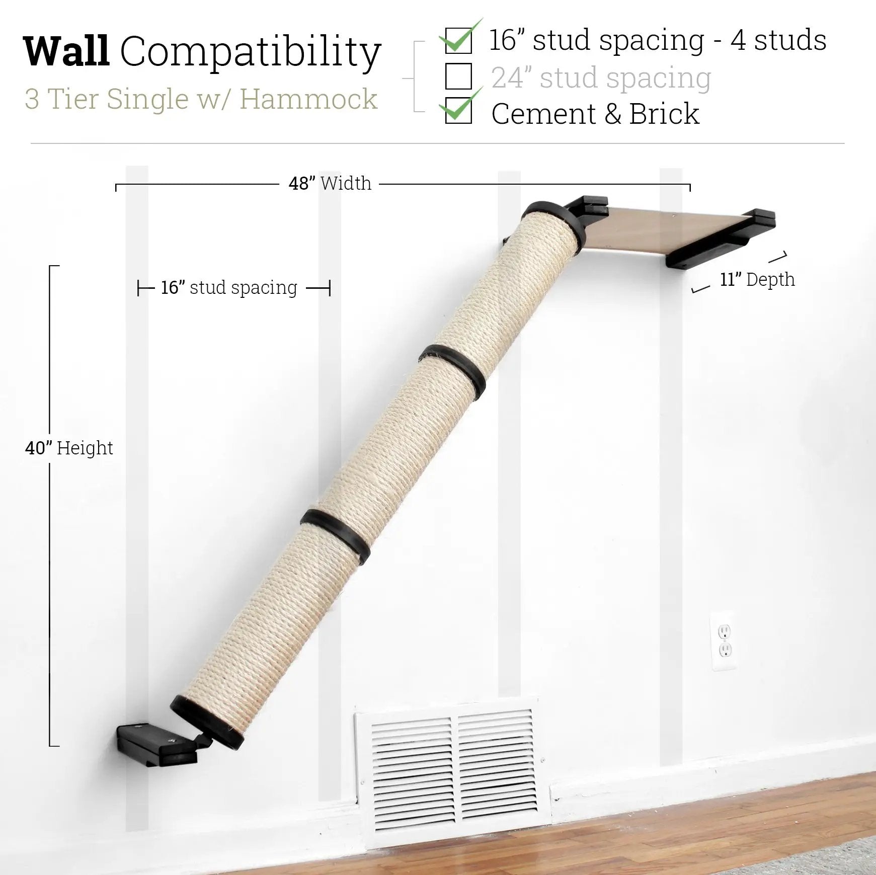 Cat Scratcher by Catastrophic Creations; wall-mount slanted sisal scratcher with black brackets
