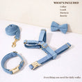Load image into Gallery viewer, Luxury Blue Denim Dog Harness Leash Bow Tie Set Personalized Buckle by DDPaws

