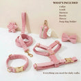 Load image into Gallery viewer, Pink Velvet Dog Harness And Leash Set Personalized Soft Durable Fit by DDPaws
