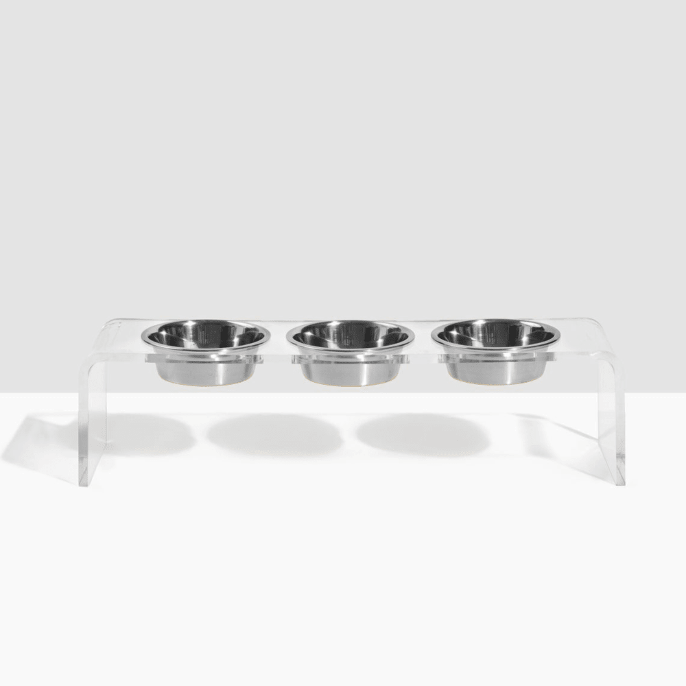 Hiddin Clear Acrylic Triple Feeder with Silver Bowls – 7 in High