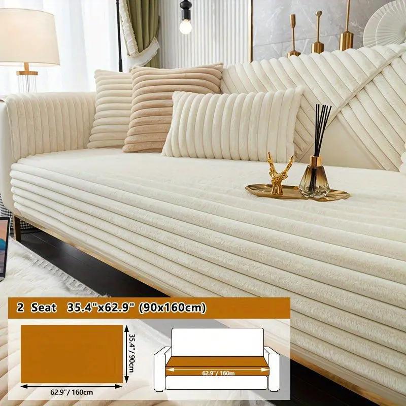 Luxurious rabbit fur sofa slipcover, non-slip backing, light grey for dog use on 2-seat sofa