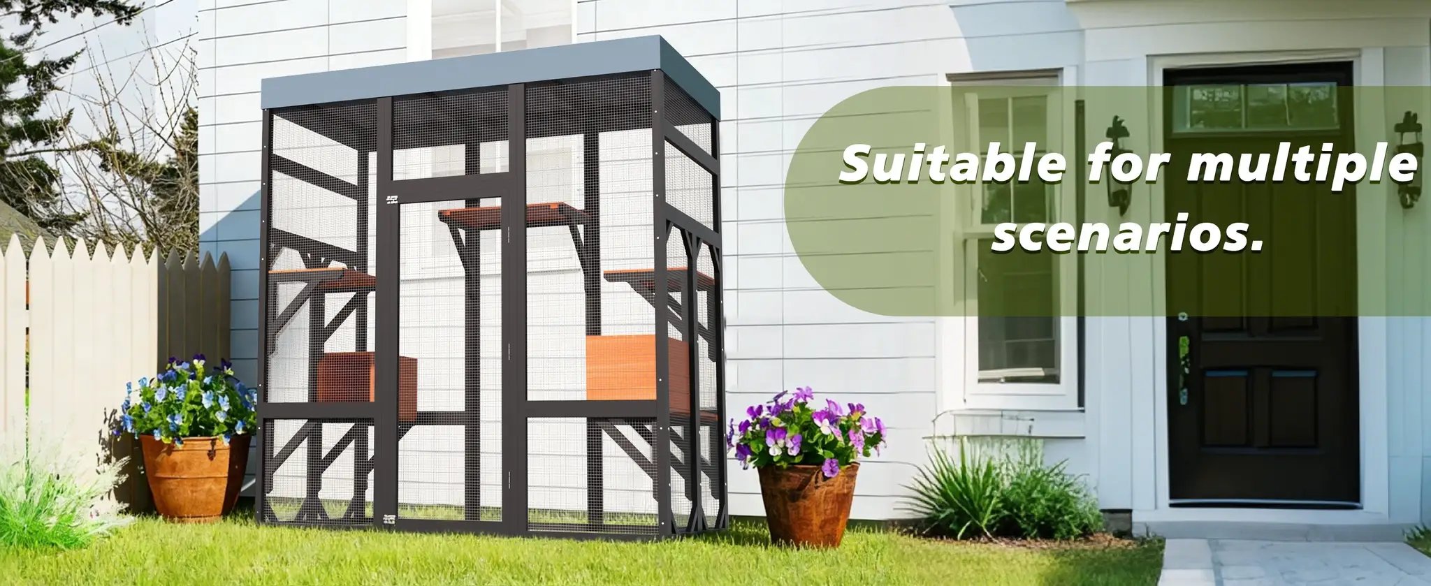 Premium Solid Wood Pet Enclosure by Home Furnishers for Pens & Hutches, outdoor backyard setting.