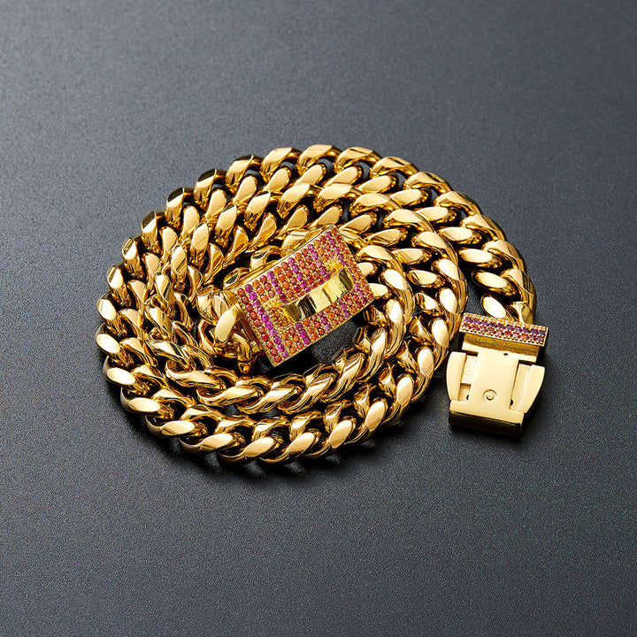 Coiled gold-tone chain with pink clasp
