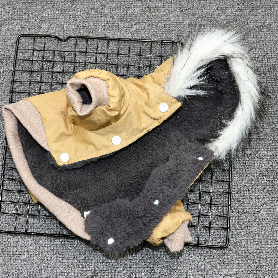 Padded Dog Clothes Padded Coat For Small Dogs in army green fabric with fur trim, designed for comfort and style.