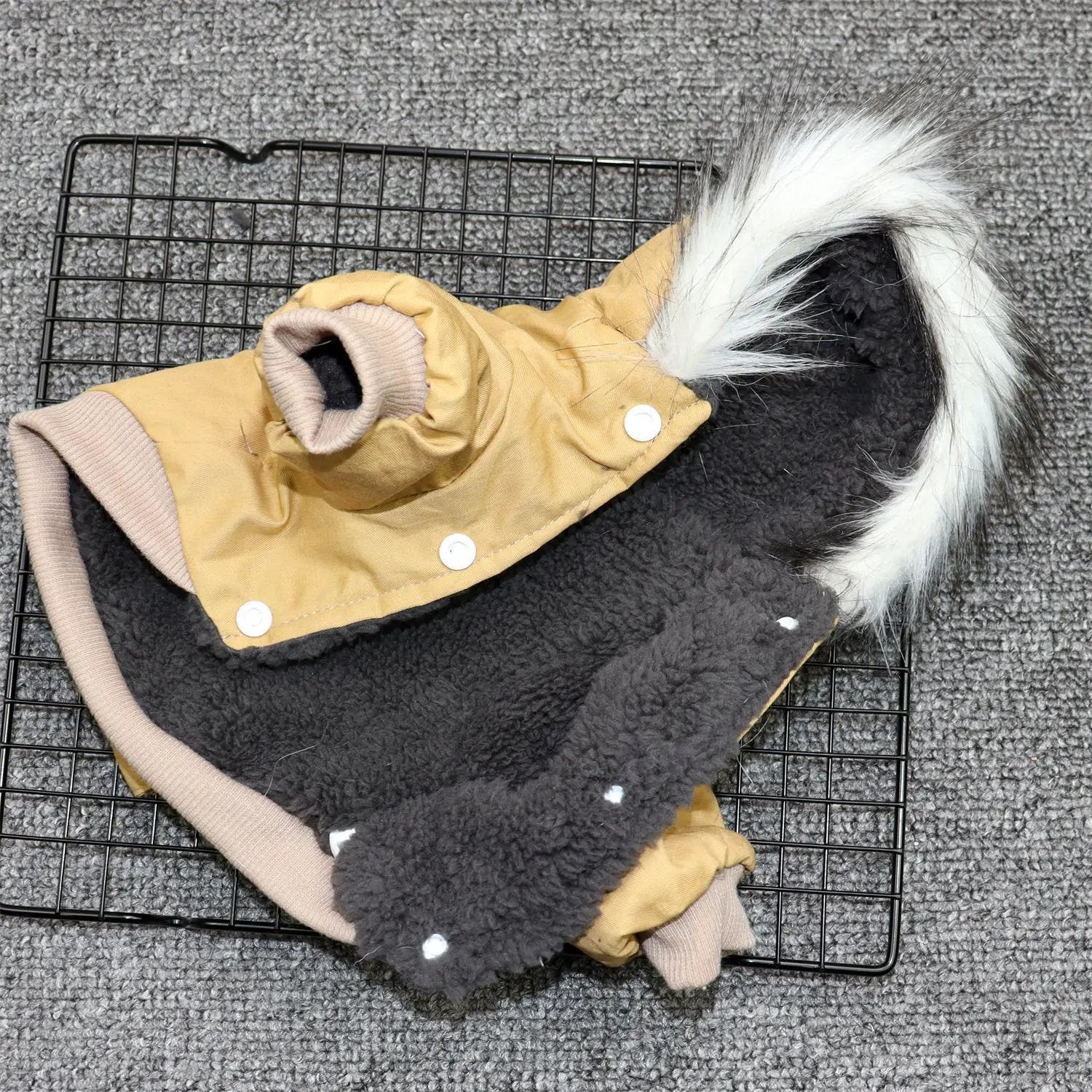 Padded Dog Clothes Padded Coat For Small Dogs in army green fabric with fur trim, designed for comfort and style.