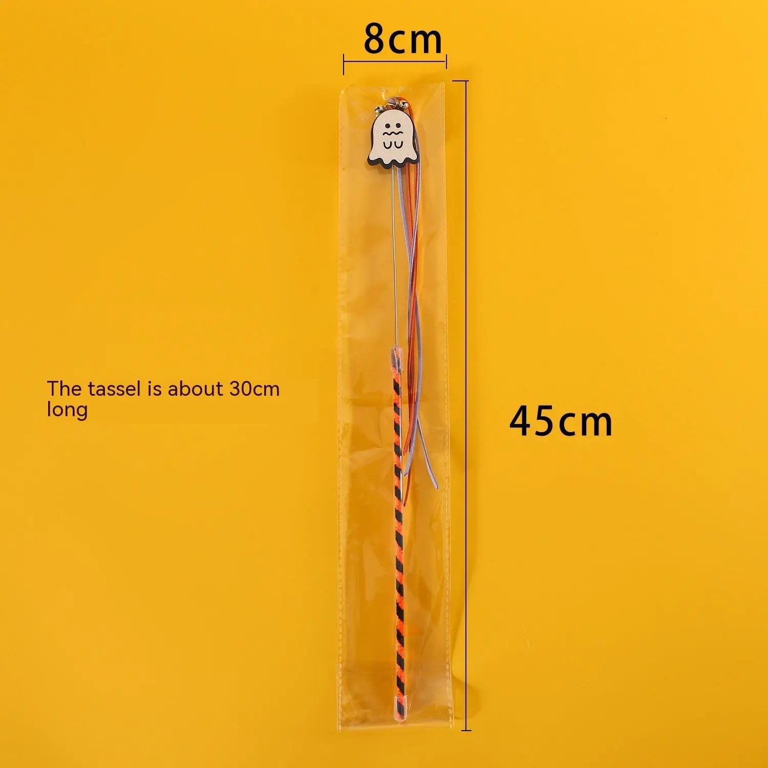 Halloween Cat Teaser Sounding Bell interactive cat toy by Pet Zen with ghost charm and orange/black tassel