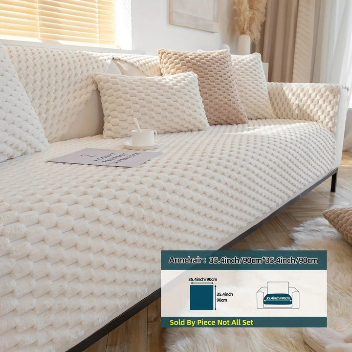 Nordic Knit Sofa Cover – Non-Slip Furniture Protector on a cozy sofa with textured pillows.