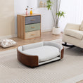 Load image into Gallery viewer, Scandinavian style elevated dog bed by Home Furnishers with solid wood legs and gray cushion
