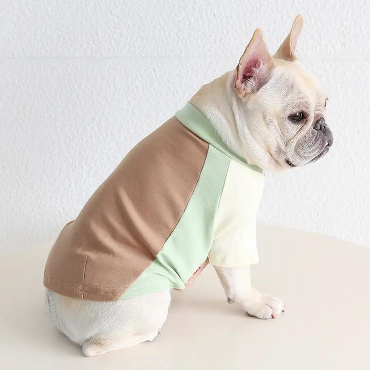 Pug &amp; Frenchie Color-Block Tank, pastel brown, mint, and cream color blocks for pet costume