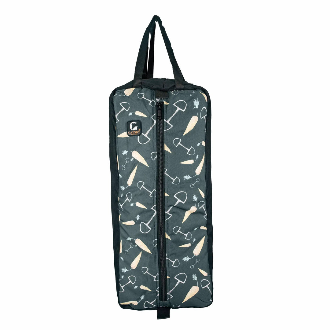 Gatsby Print Nylon Padded Bridle Halter Bag by StateLineTack; dark green with paddle motif, dual top handles