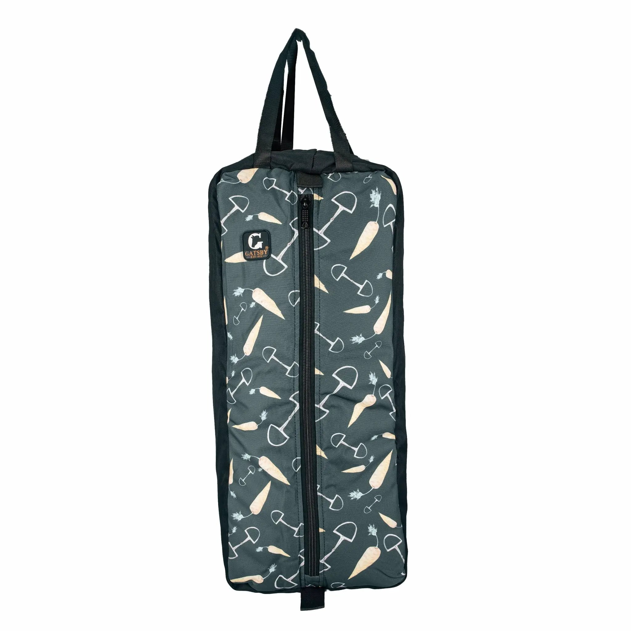Gatsby Print Nylon Padded Bridle Halter Bag by StateLineTack; dark green with paddle motif, dual top handles