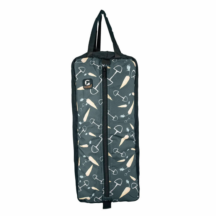 Gatsby Print Nylon Padded Bridle Halter Bag by StateLineTack; dark green with paddle motif, dual top handles