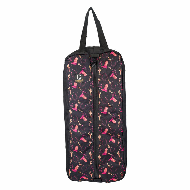 Gatsby Print Nylon Padded Bridle Halter Bag by StateLineTack, black nylon with pink desert print