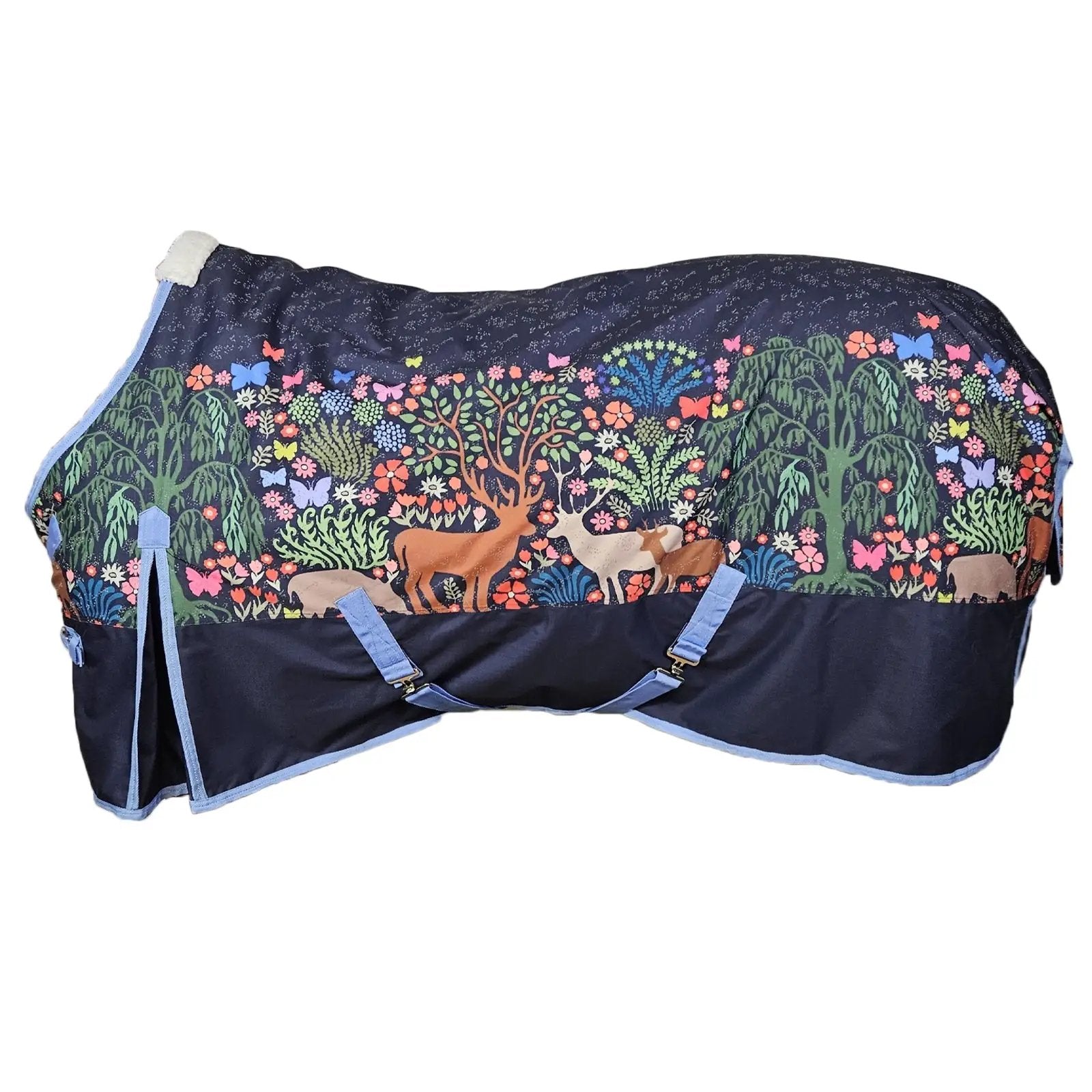 Turnout blanket StateLineTack Gatsby Woodland 600D, 150g waterproof navy with woodland print