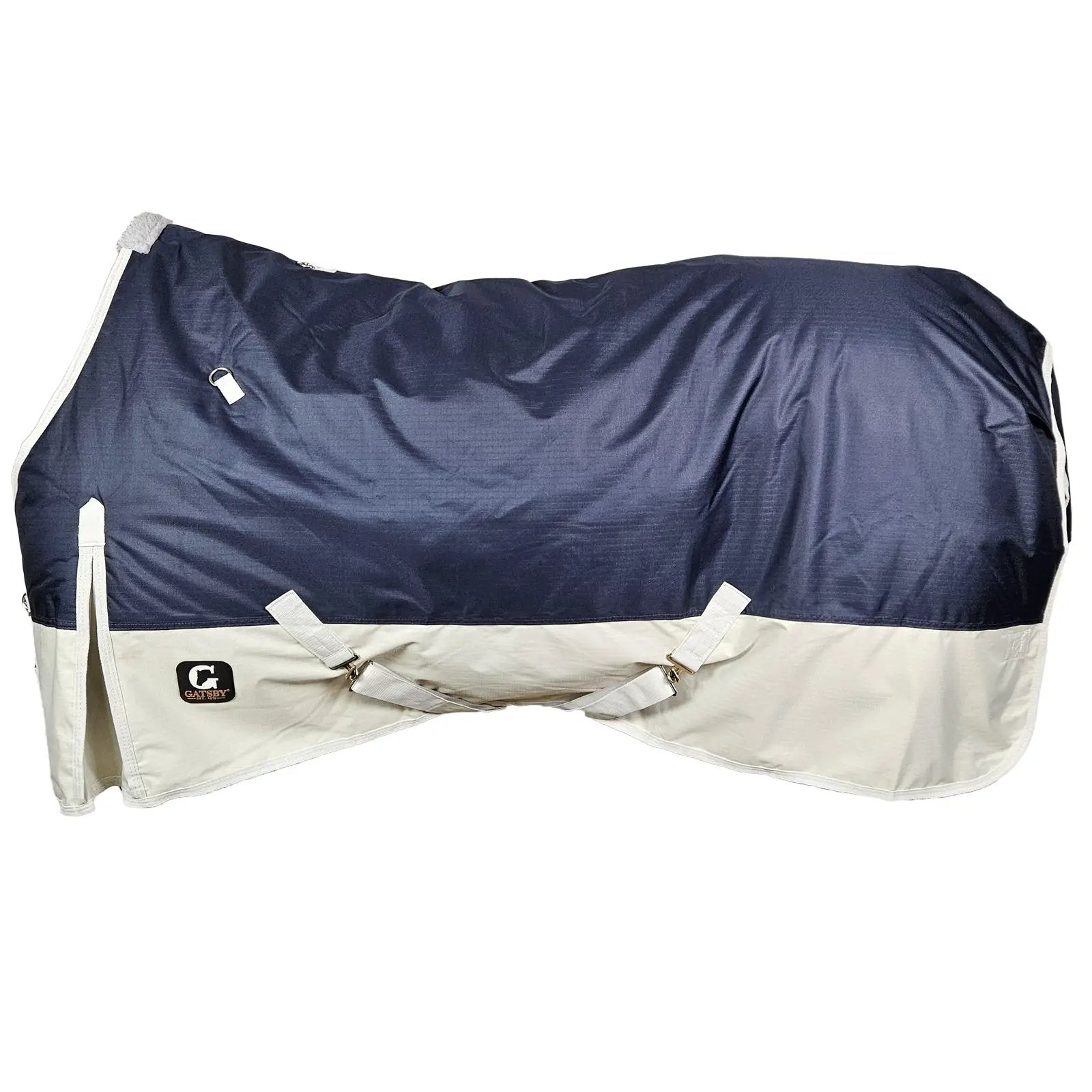 Gatsby Delta 600D turnout blanket, 250g waterproof, navy blue with light gray trim