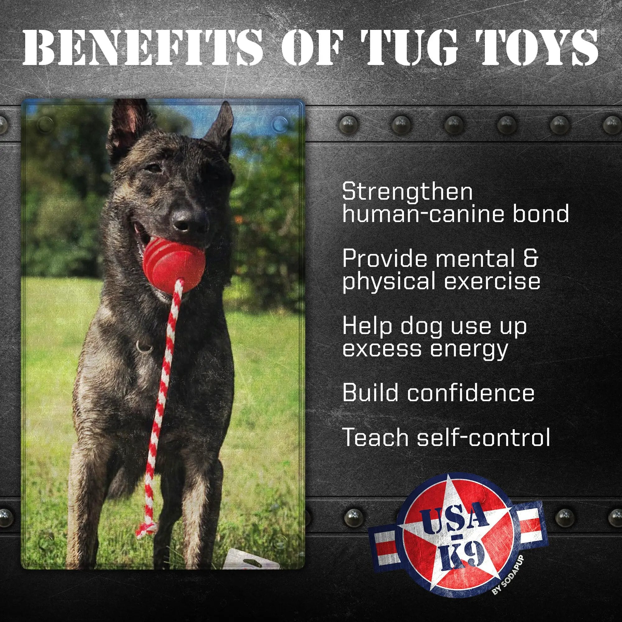 USA-K9 Stars And Stripes Red Rubber Dog Toy For Handlers Ultradurable Natural Rubber Made In Usa by SodaPup/True Dogs, LLC